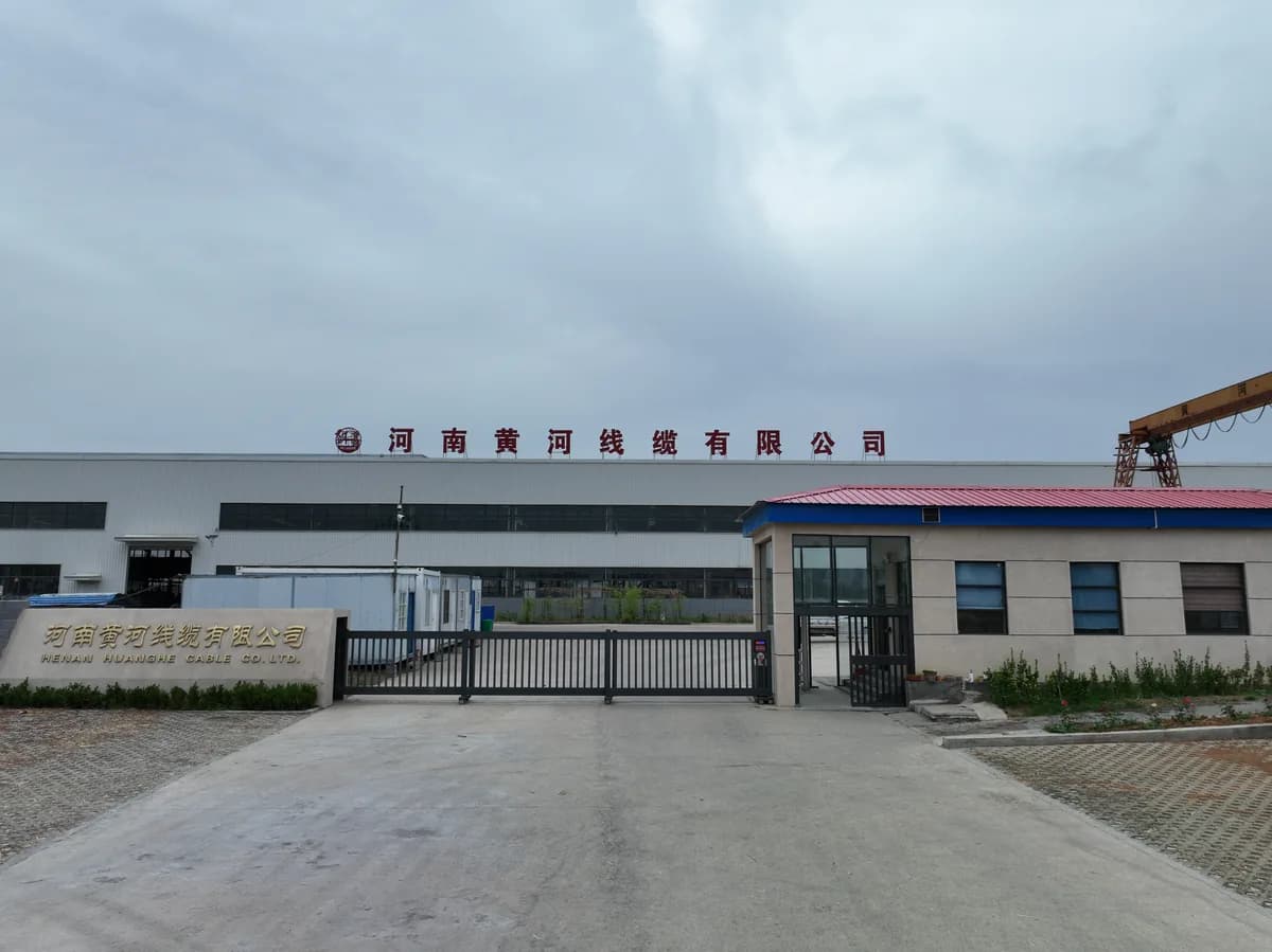 Aerial view of Huanghe Cable's plant in Henan province showing production halls and finished goods yard