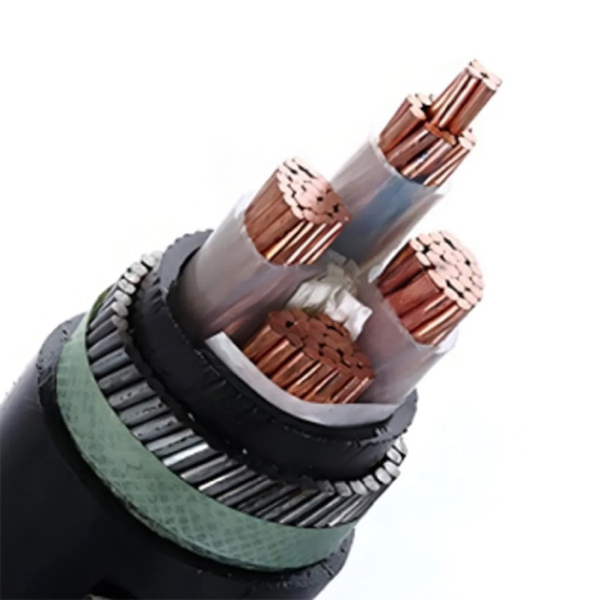 XLPE insulated power cable cross-section showing conductor, insulation and sheath layers
