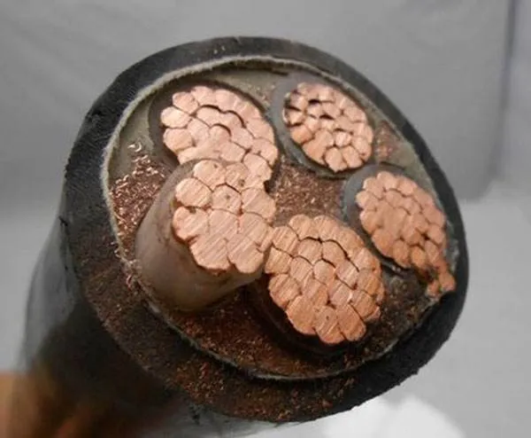 3+1 core XLPE armoured cable cross-section showing steel wire armour layer