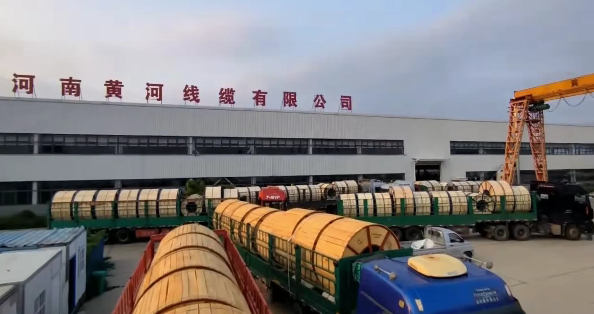 Cable drums loaded on trucks ready for export shipping