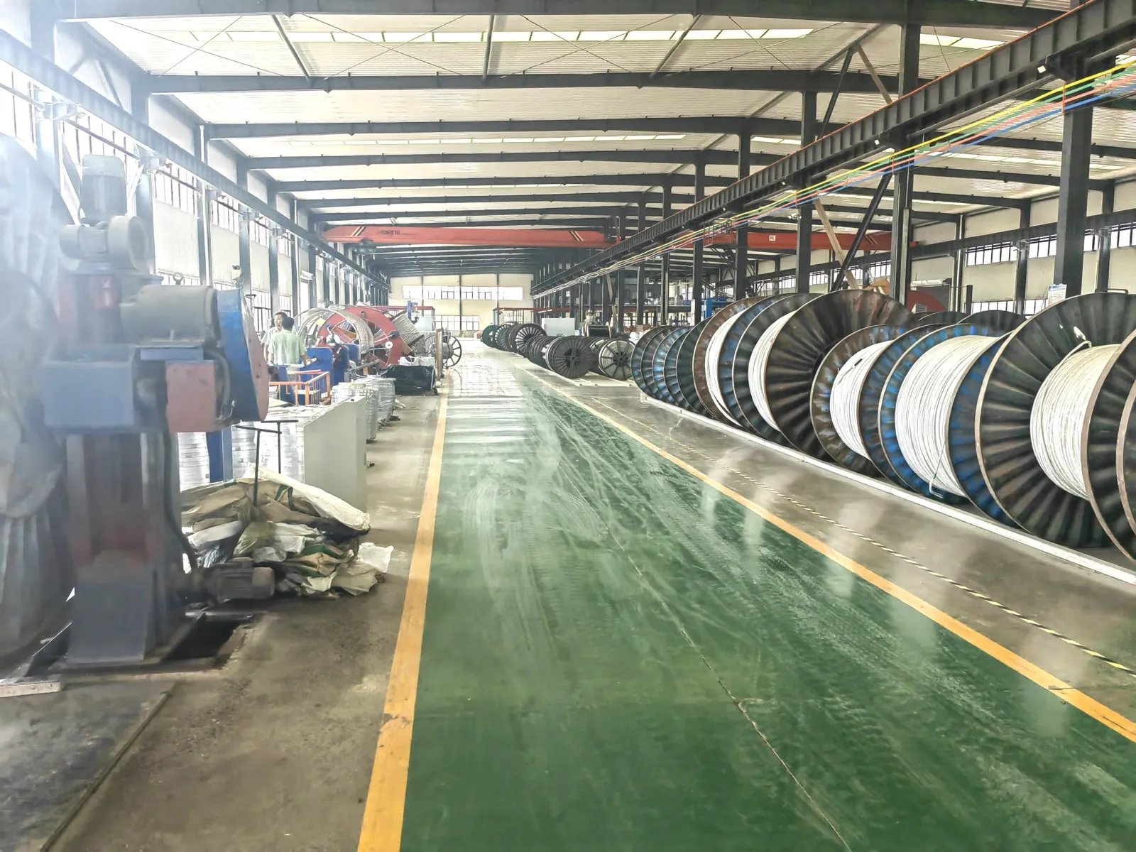 Cable warehouse with finished products on wooden drums