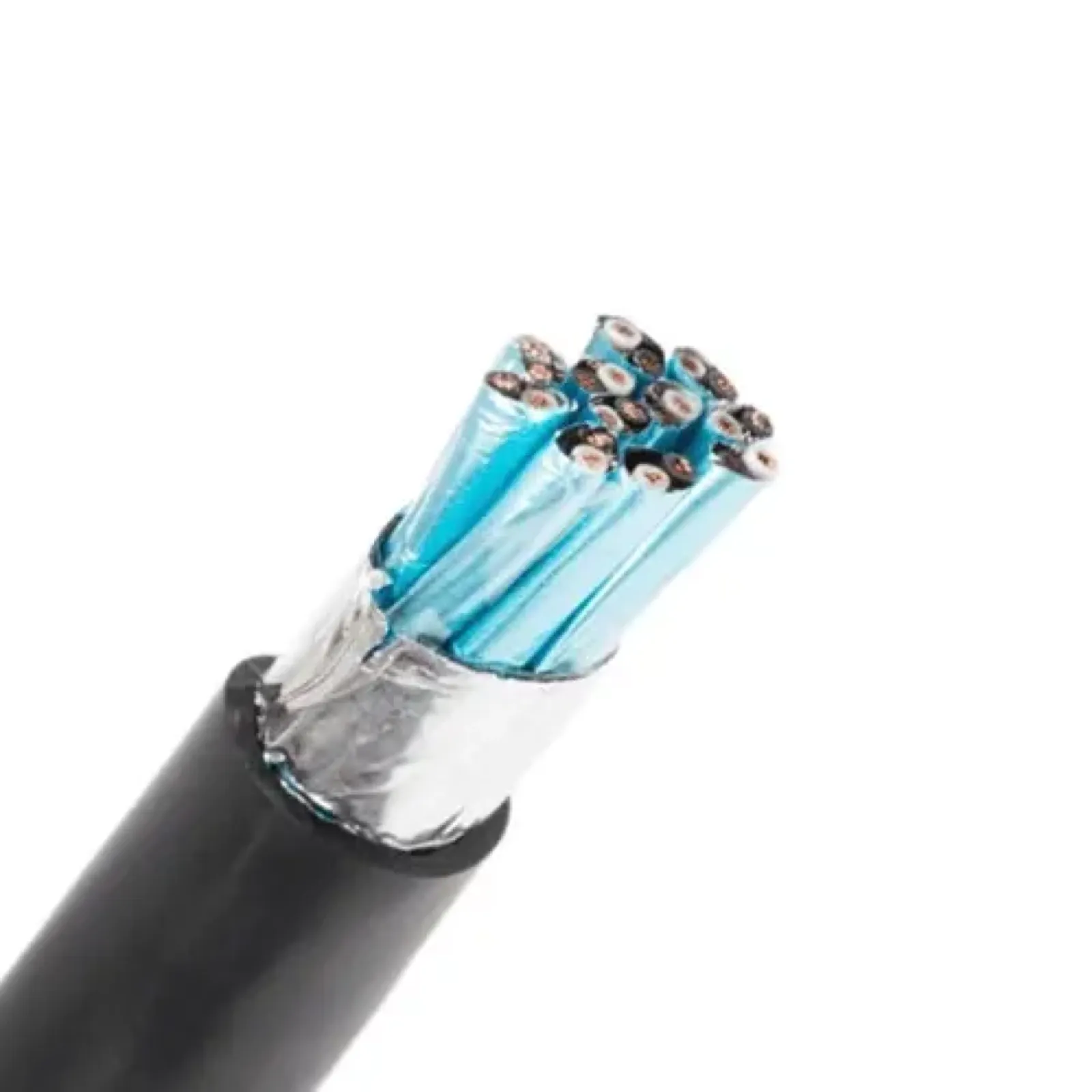 Screened instrumentation cable showing individually foil-screened twisted pairs under an overall foil screen